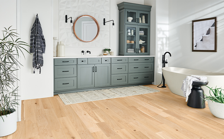 bathroom with webster green accents